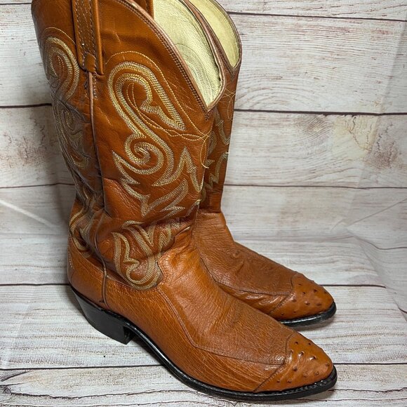 Vintage Dan Post Lizard Leather Ostritch Toe Cowboy Boots Size 9.5 D Round Toe - Picture 1 of 12